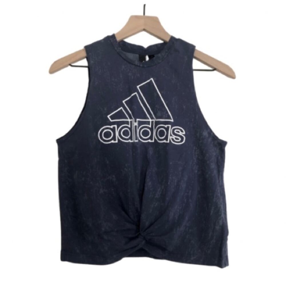 Adidas Navy Blue Cropped Drop Armhole Gathered Front Muscle Tank Top